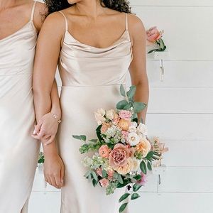 Revelry Satin Gold Champagne Skye Dress